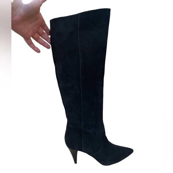 Lord & Taylor black suede cone heel boots 8.5 - Picture 4 of 16